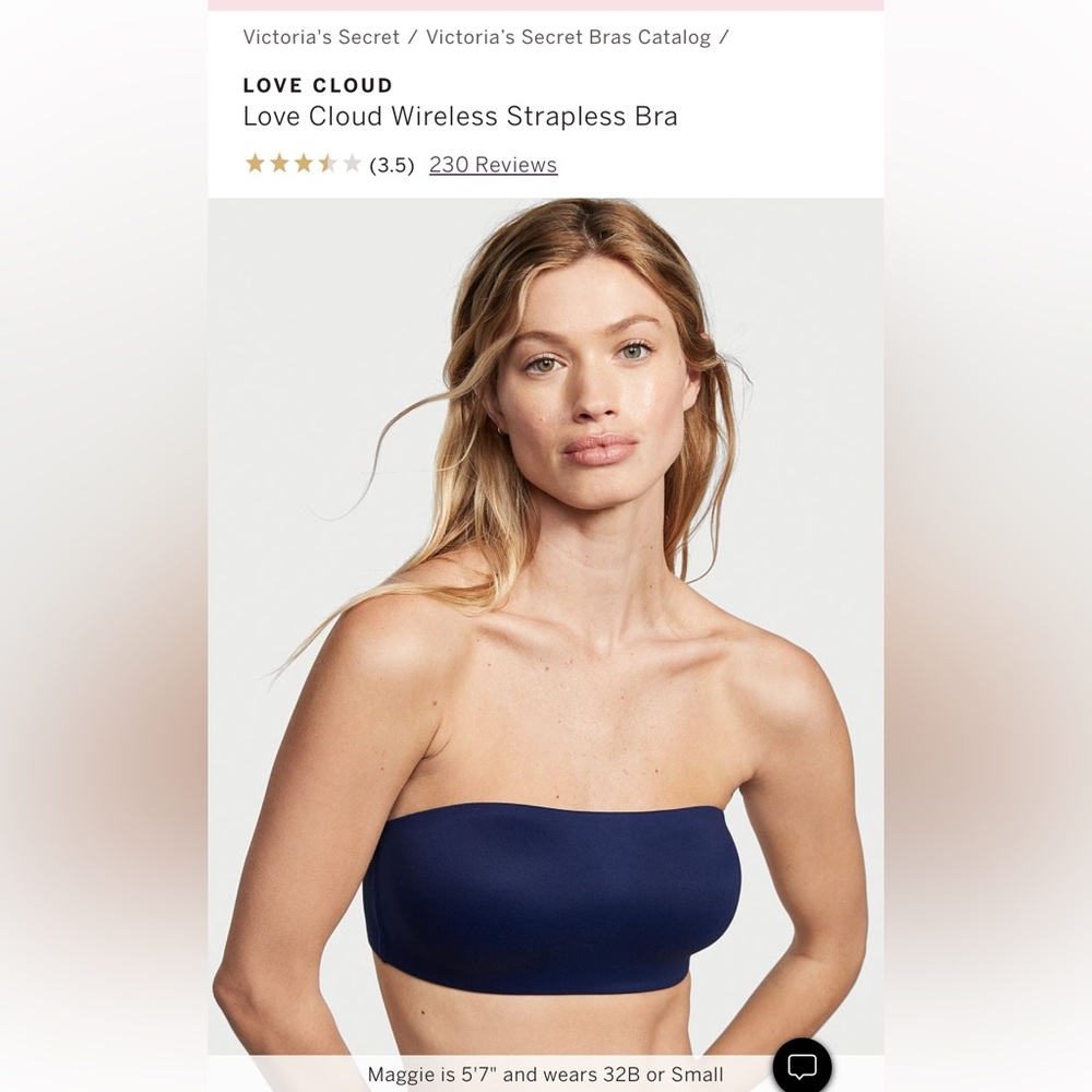LIKE NEW Victoria’s Secret Love Cloud Wireless Strapless Bra - Navy - Sz Large